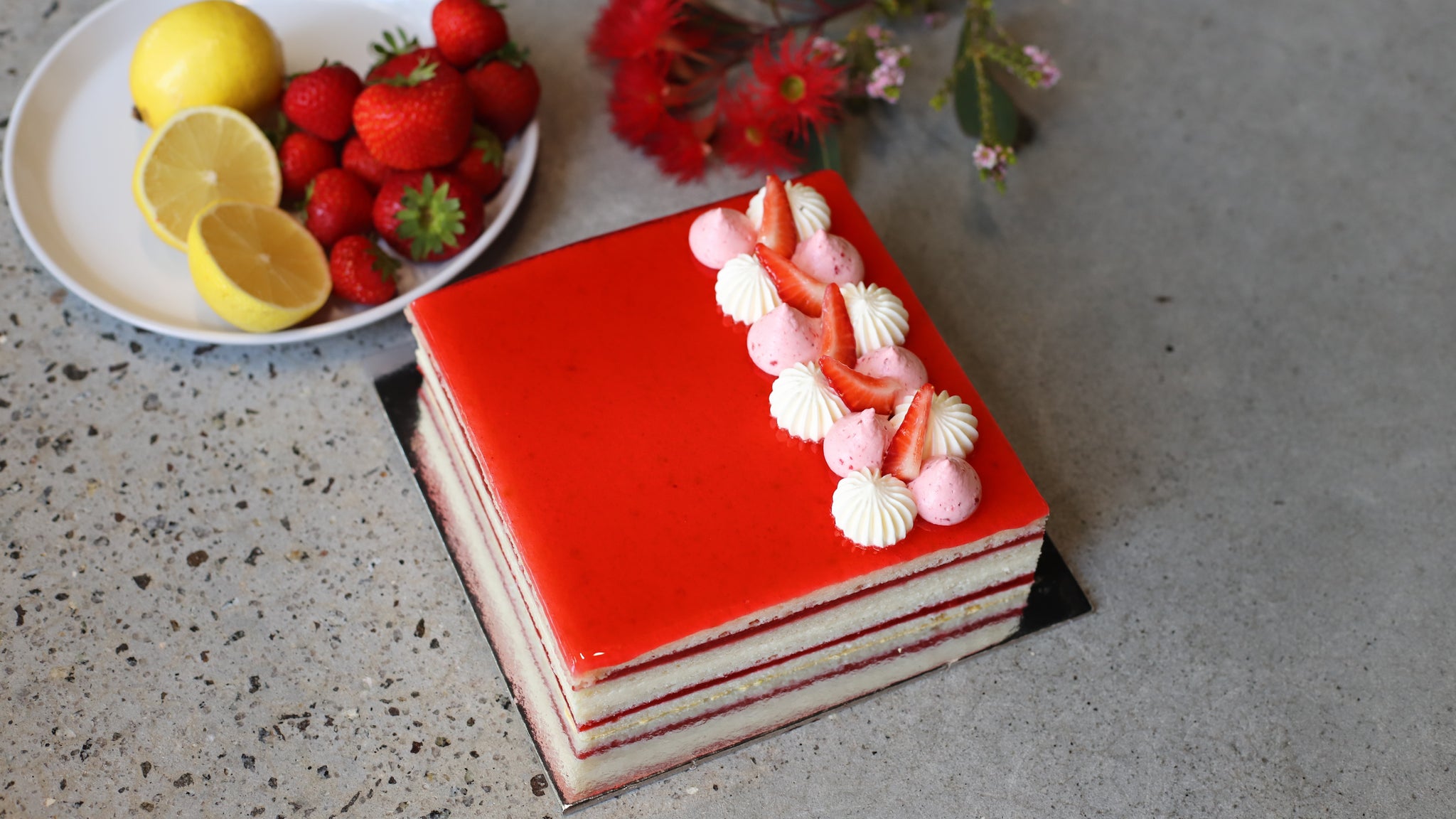 Strawberry & Lemon Mousse Opera Cake