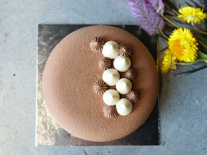 Peanut butter mousse & chewy caramel celebration cake